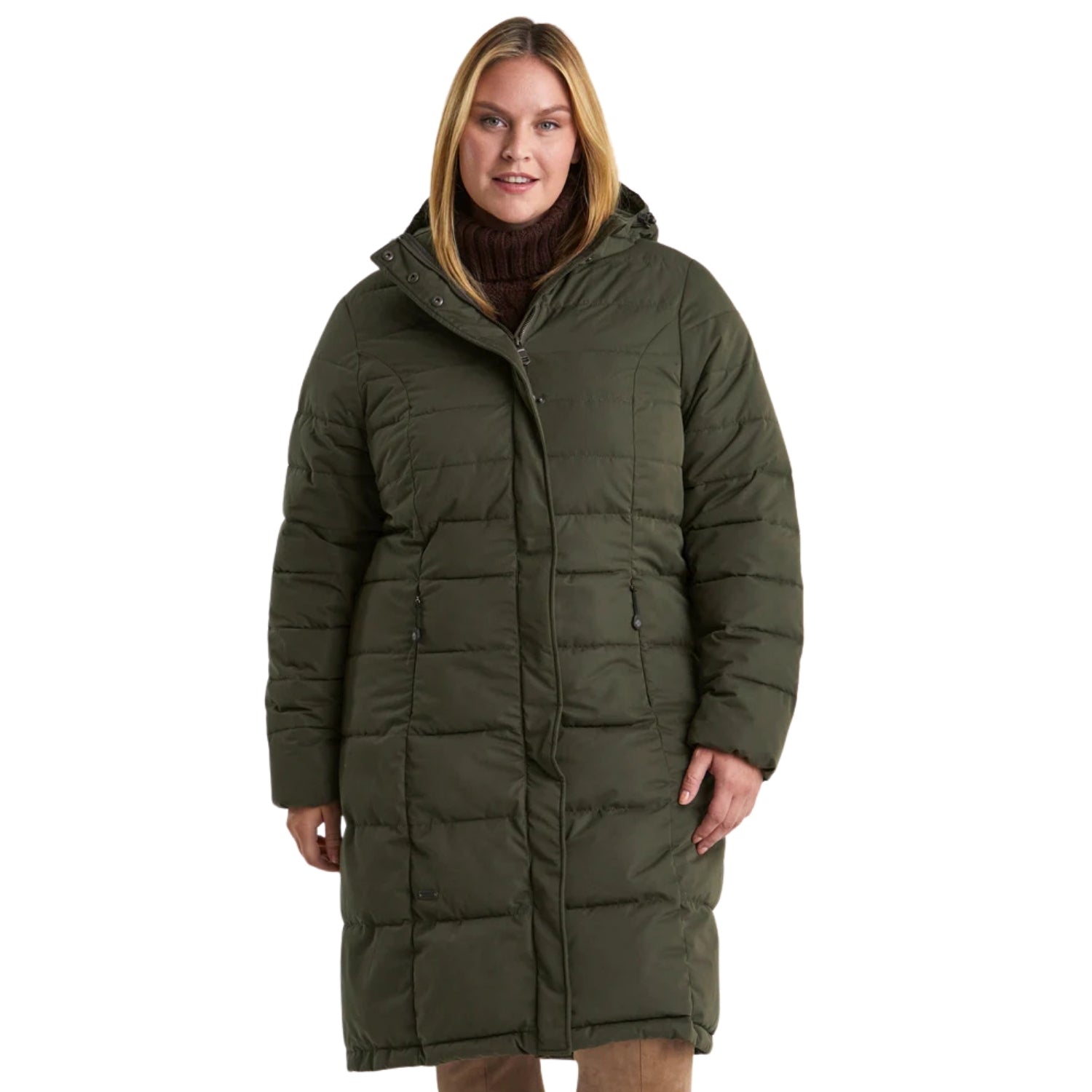 Stoy Dawn Womens Plus Size Long Puffer Jacket Dark Olive Sizes 22-28